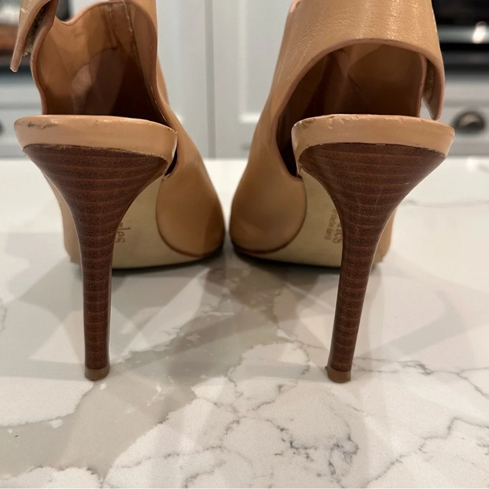 Charles David Womens Imperial Sandal Open Toe Bootie Sz 7.5 Tan Slingback Heels